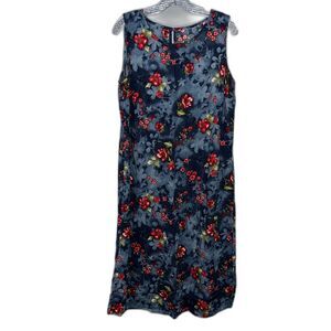 Vintage Hawaiian Style Tropical Resortwear Blue Floral Shift Maxi Dress